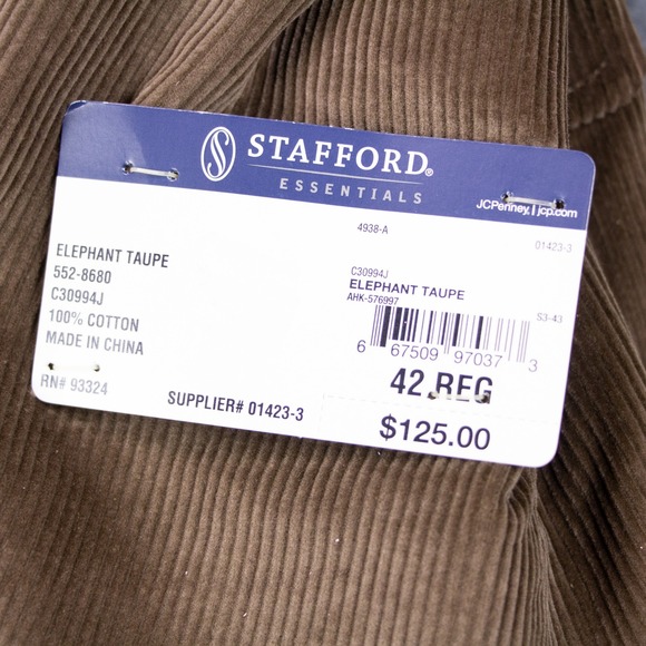 Stafford Mens 42R Brown Taupe Corduroy Sport Coat Blazer Elbow‎ Patch - Picture 5 of 16